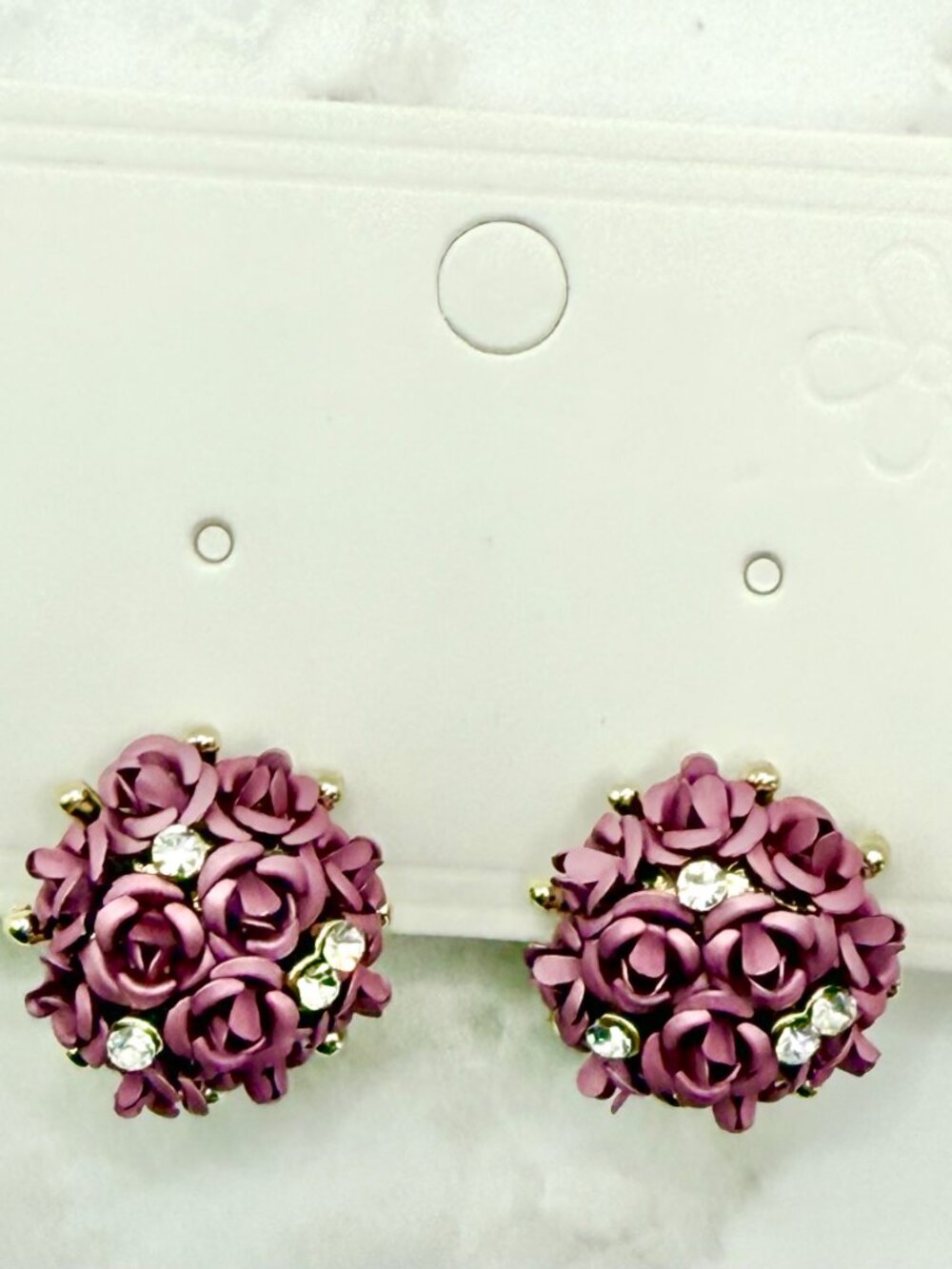 925 Sterling Silver Purple Rose Rhinestone Cluster Earrings Coquette NEW